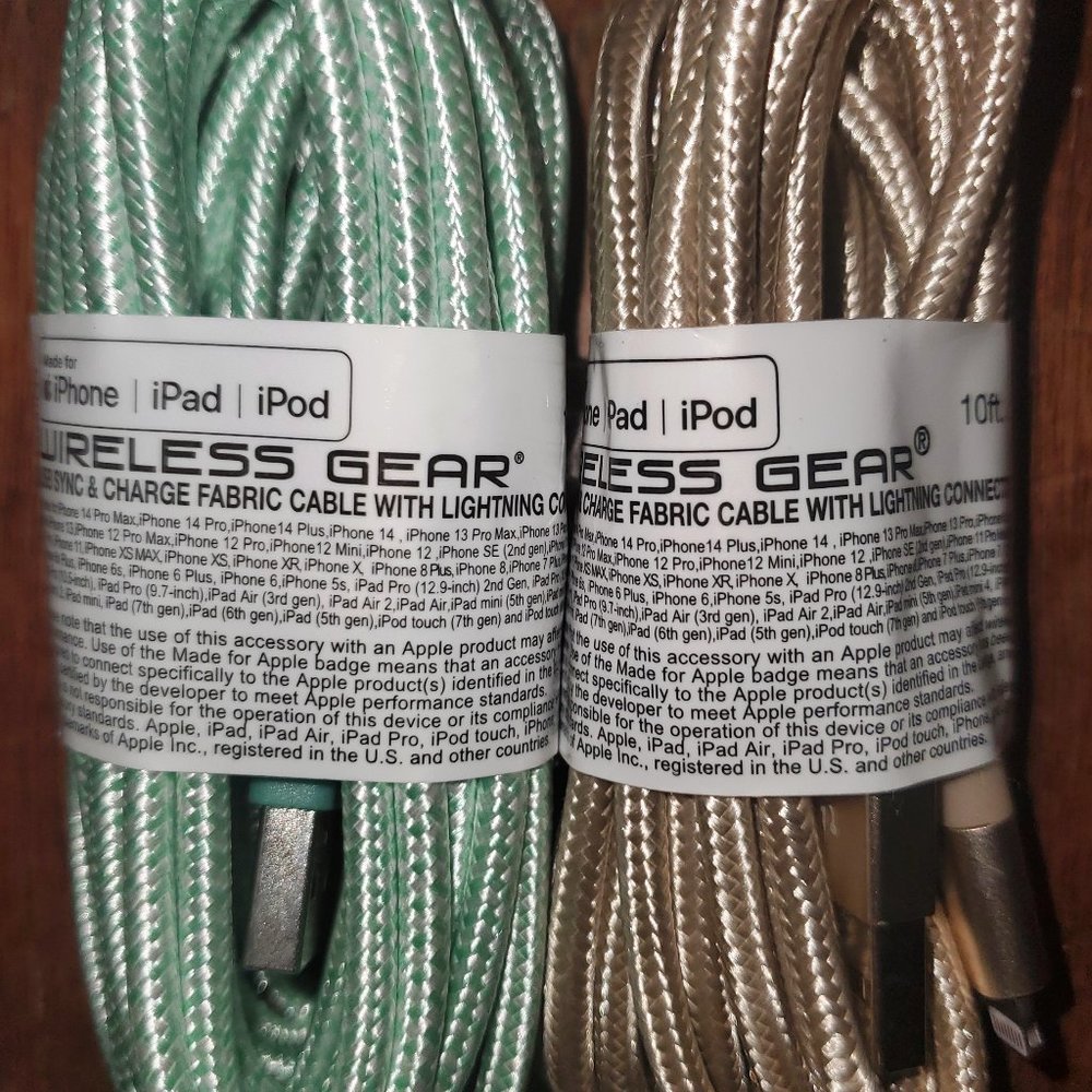 2 pack of 10’ IPhone, IPad, IPod Lightening Sync/Charge Cable- Multiple Colors